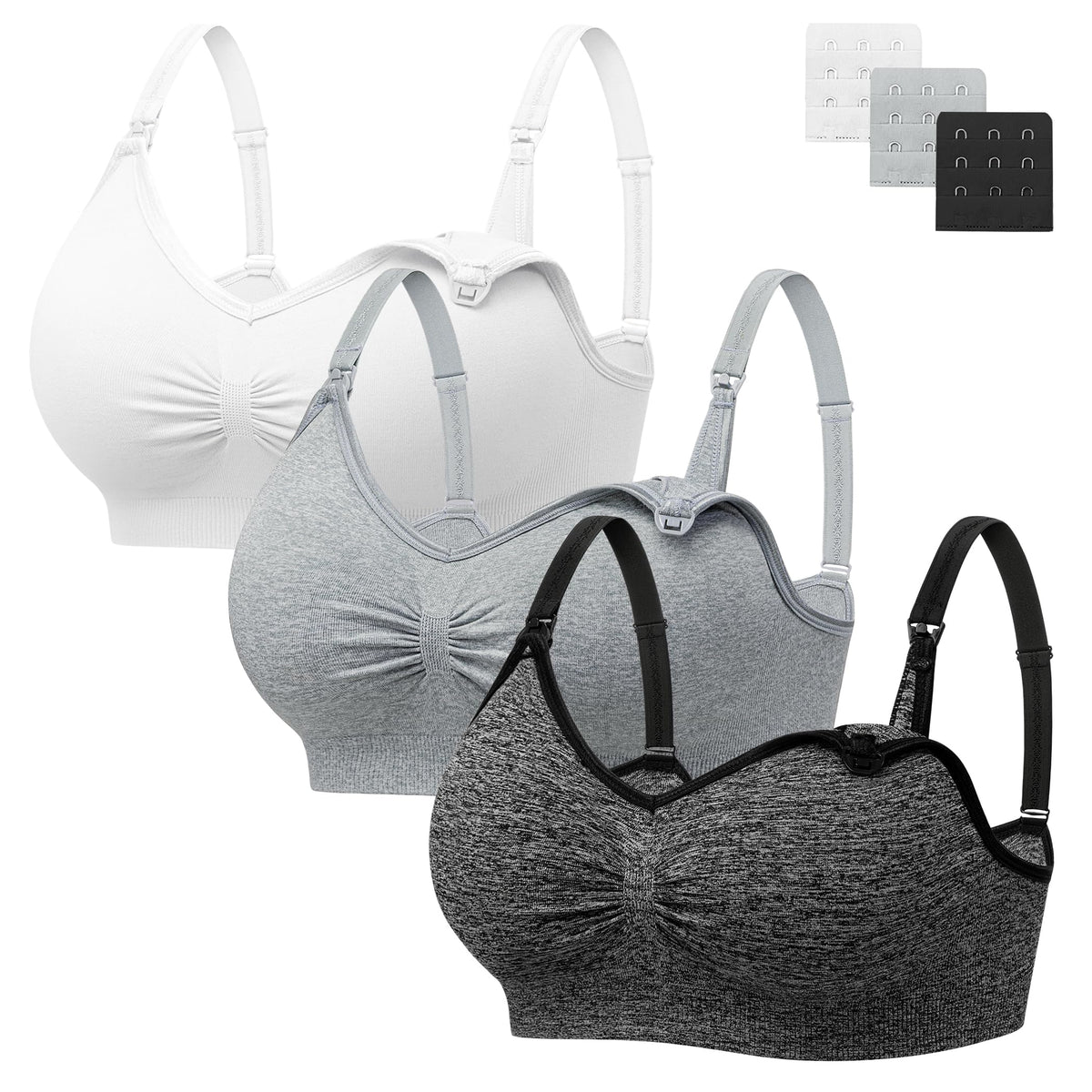 Angelhood Women's Seamless Sleep ,breastfeeding with Remove Pads Extenders Pack of 3 Black/white/grey Nursing Bra