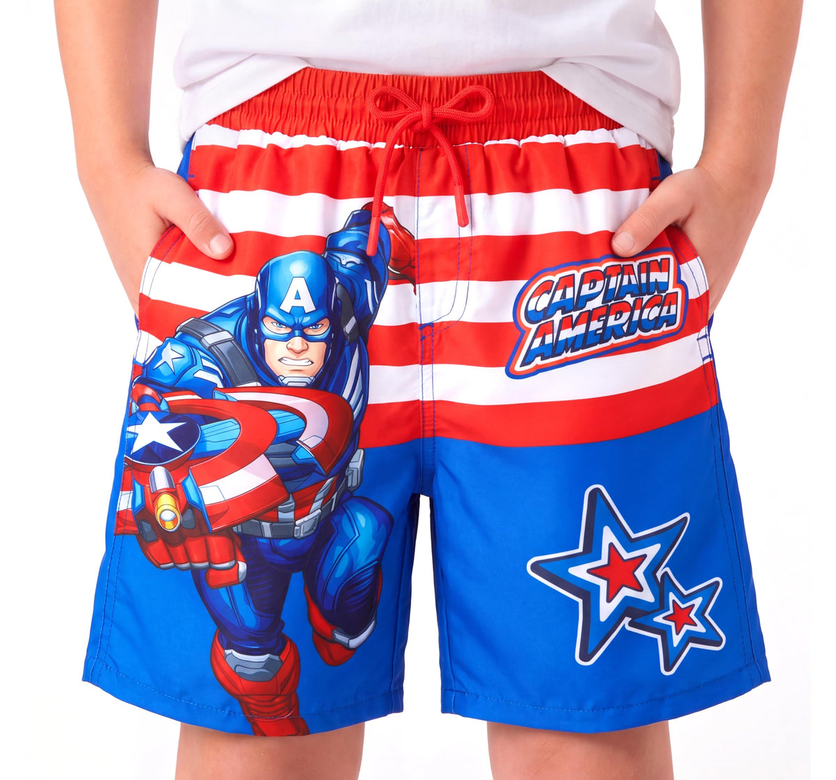 Disney Swimwear Marvel Boys Swim Short Avengers Rash Guard Swim Trunks Superhero Swimming Trunk Captain America Beach Cloth Toddler Swimsuit UPF 50+Surf Bathing Suit Kid Blue Sea Board Shorts 3-4 Year