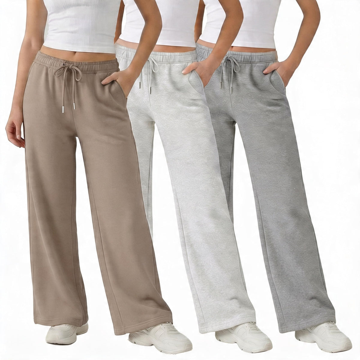 Common Stitch 3 Pack Wide-Leg Fleece Sweatpants For - Taupe / Lt.