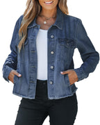 Vetinee Womens Jeans Jacket Woman Jean With Pockets Jackets For Women Classic Blue Medium Fits Size 8 / 10