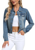 Andy & Natalie Jean Jacket Women Fashion Denim Jackets Long Sleeve Basic Button Down Crop With Pockets Medium Blue X-small