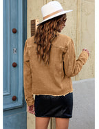 Luvamia Women's Distressed Jean Jacket - Lightweight Denim Shirt - Brown Sugar - Stone Wash - XXL (fits Size 20-22)
