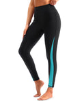 Swim Pants for Women Zipper Pocket UPF 50+ Leggings, Black/Blue, S
