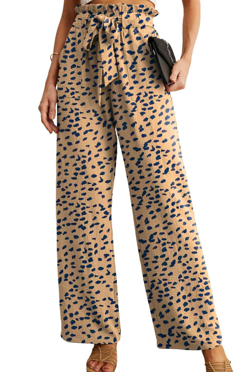Iwollence Women Flowy Palazzo Pants Adjustable Knot - Size 4X-Large
