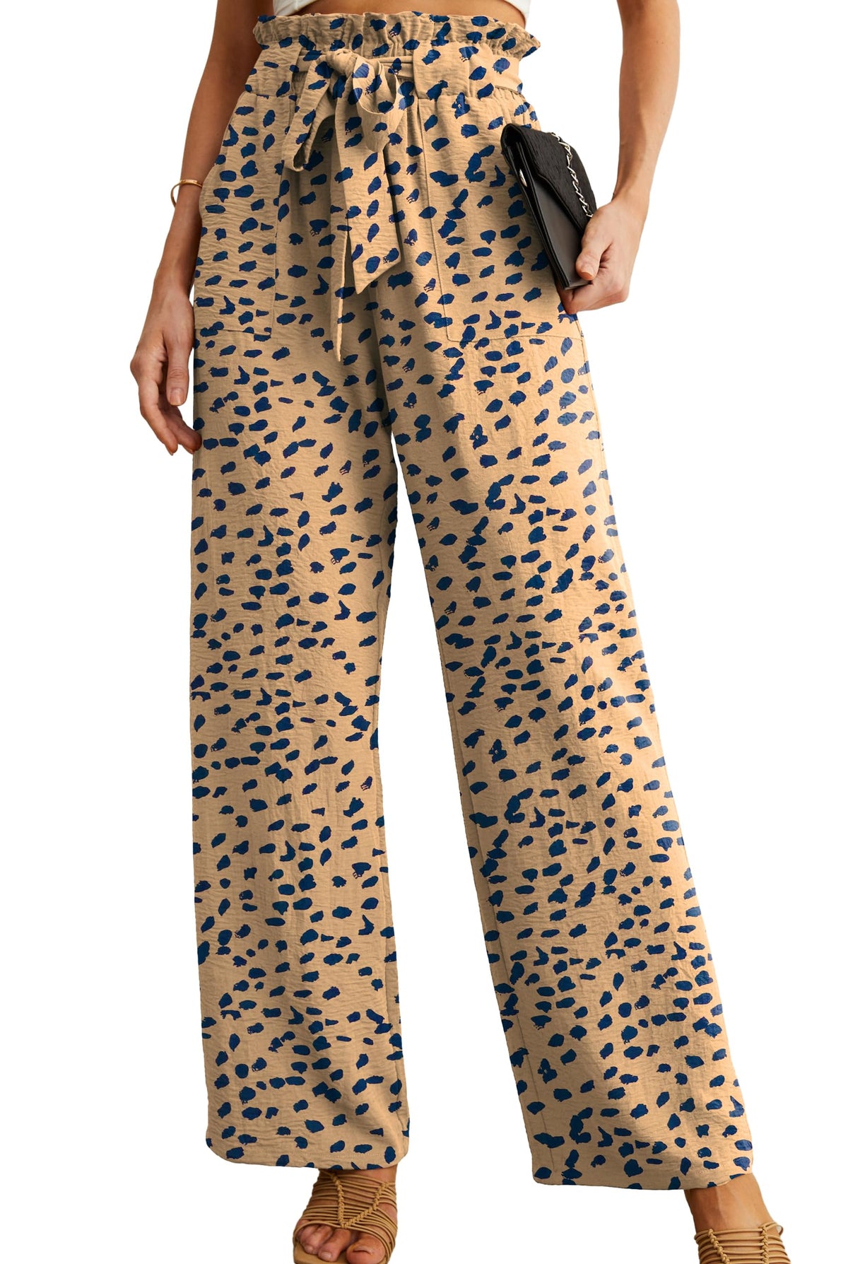 Iwollence Women Flowy Palazzo Pants Adjustable Knot - Size 4X-Large