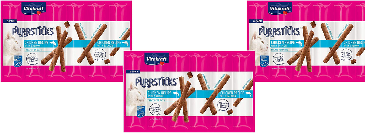 Vitakraft 18 Pack of Chicken Purrsticks Cat Treats with Salmon