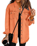 Vetinee Jean Jacket Women Oversized Boyfriend Orange Front Button Up