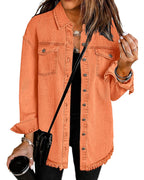 Vetinee Jean Jacket Women Oversized Boyfriend Orange Front Button Up