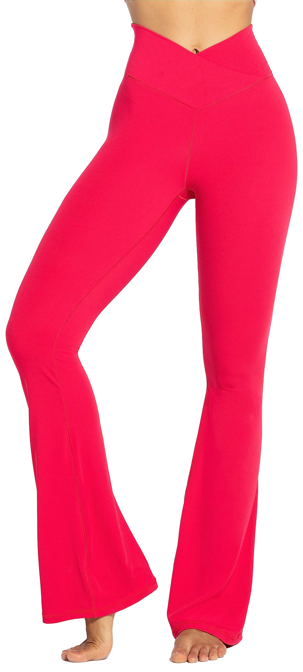Sunzel Flare Leggings Crossover Yoga Pants For Women With Tummy - Red