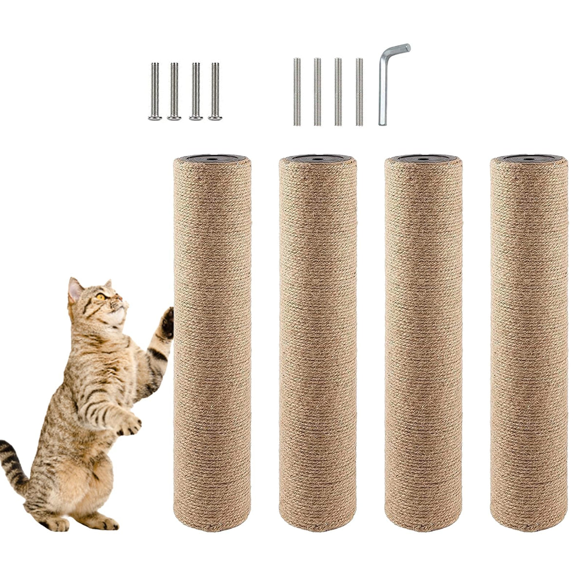 4 Pcs Cat?Scratching?Post?Replacement for Indoor 15.7 x 3.1 Inches?Cats?Tree?Replacement?Parts Natural Jute Pole Part Cat Scratch Posts Refill with M8 Screws Spare Cat Furniture Accessories