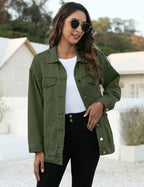 Omoone Women's Oversized Mid Long Denim Jacket Jean Biker Coat(0199-green-s)