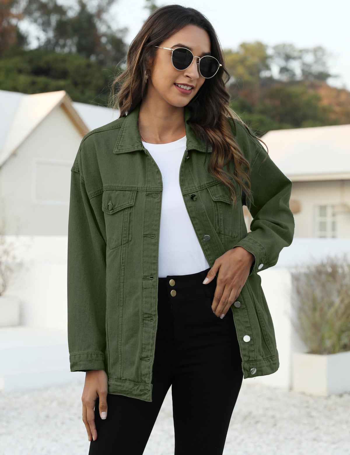 Omoone Women's Oversized Mid Long Denim Jacket Jean Biker Coat(0199-green-s)
