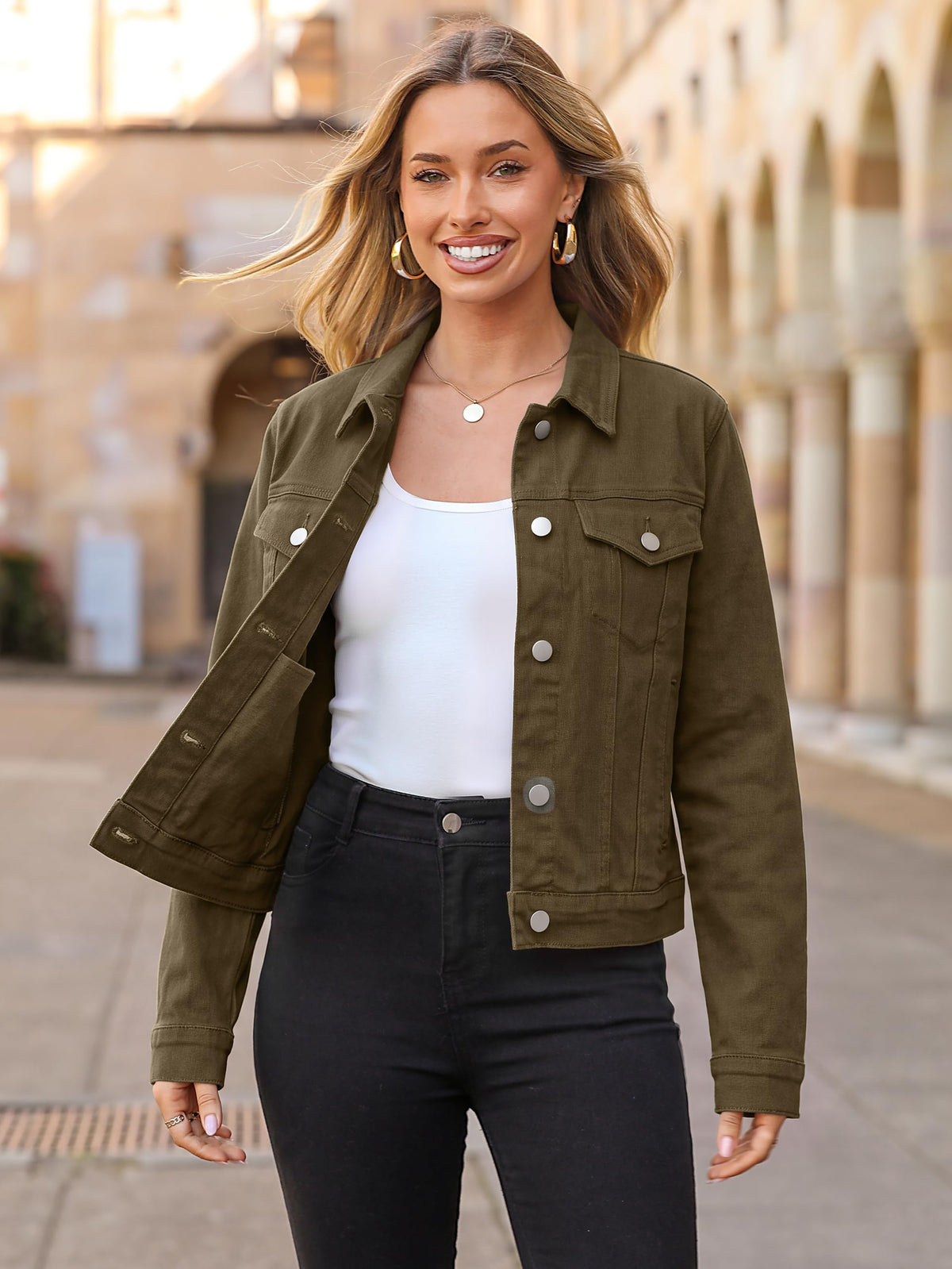 Glamaker Jean Jacket Women 2026 Long Sleeve Vintage Western Button Down Shacket Trendy Autumn Outfits With Pockets (olive XXL)