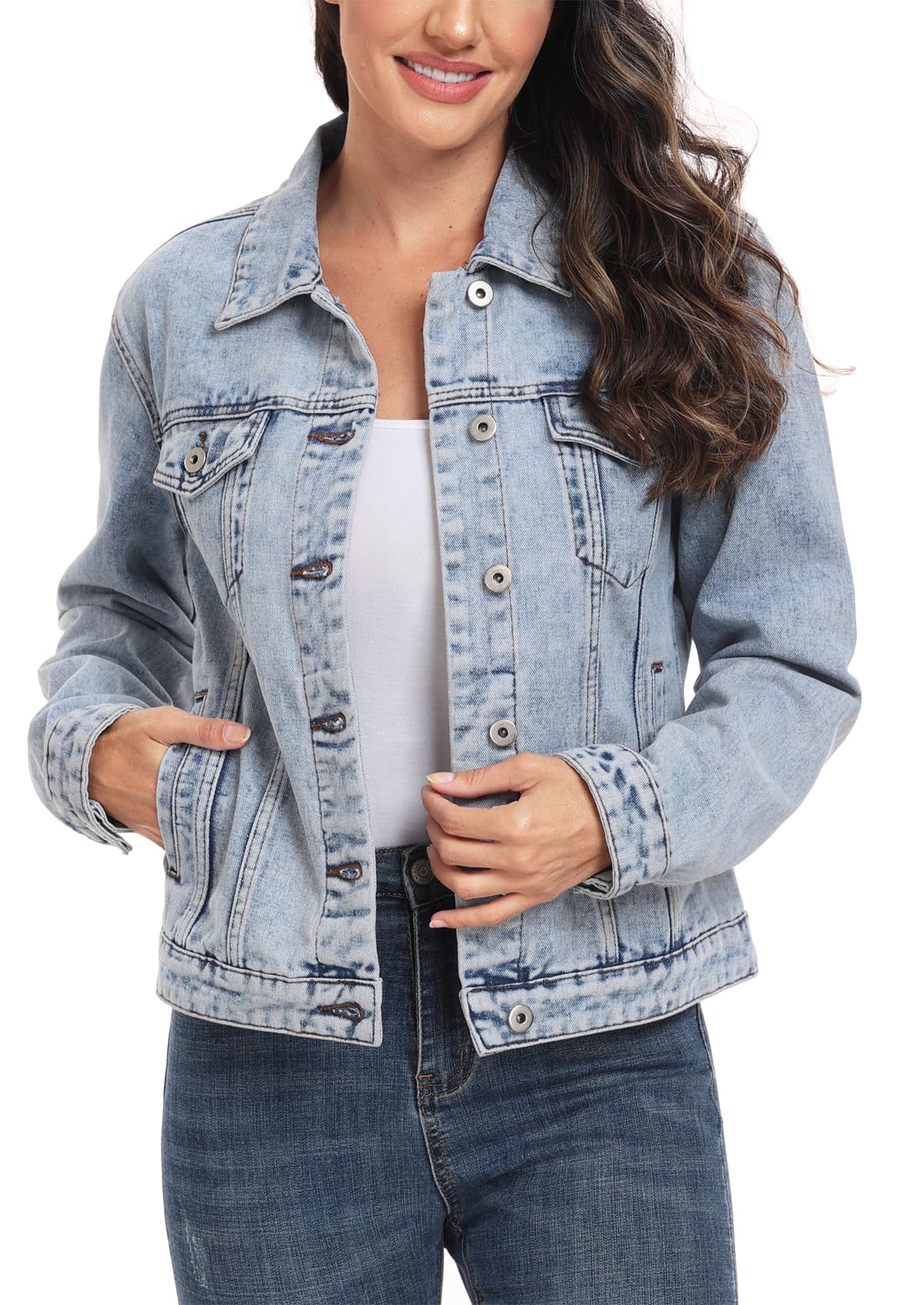 Miss Moly Women's Denim Jacket Classic Button Up Jean Vintage L - Blue