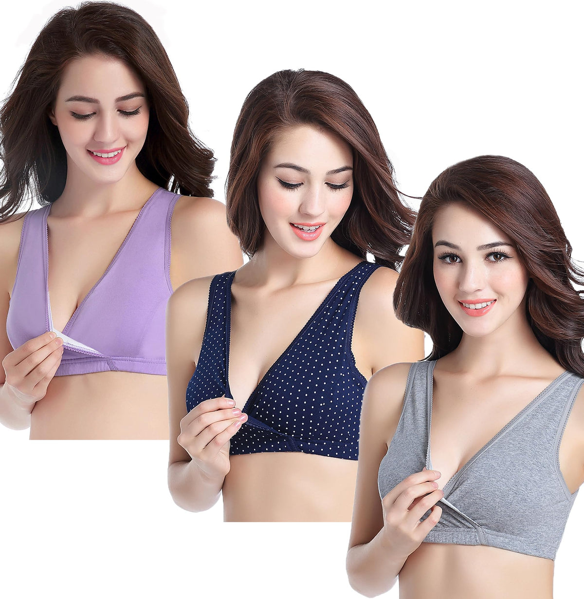 Women's Cakye 3 Pack Maternity Nursing Sleep Breastfeeding Cotton Bralette