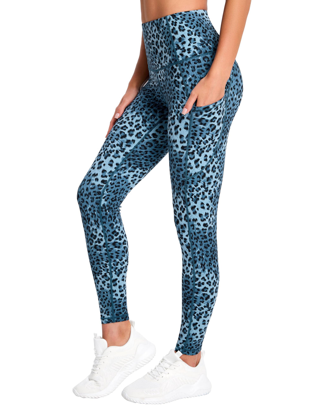The Gym People Women's Thick High-Waist Yoga - Light Blue Leopard