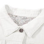 Hixiaohe Spring Summer Jean Jacket For Women Trendy Half Sleeve Button Down Short Denim Retro Cropped Trucker Coat - White