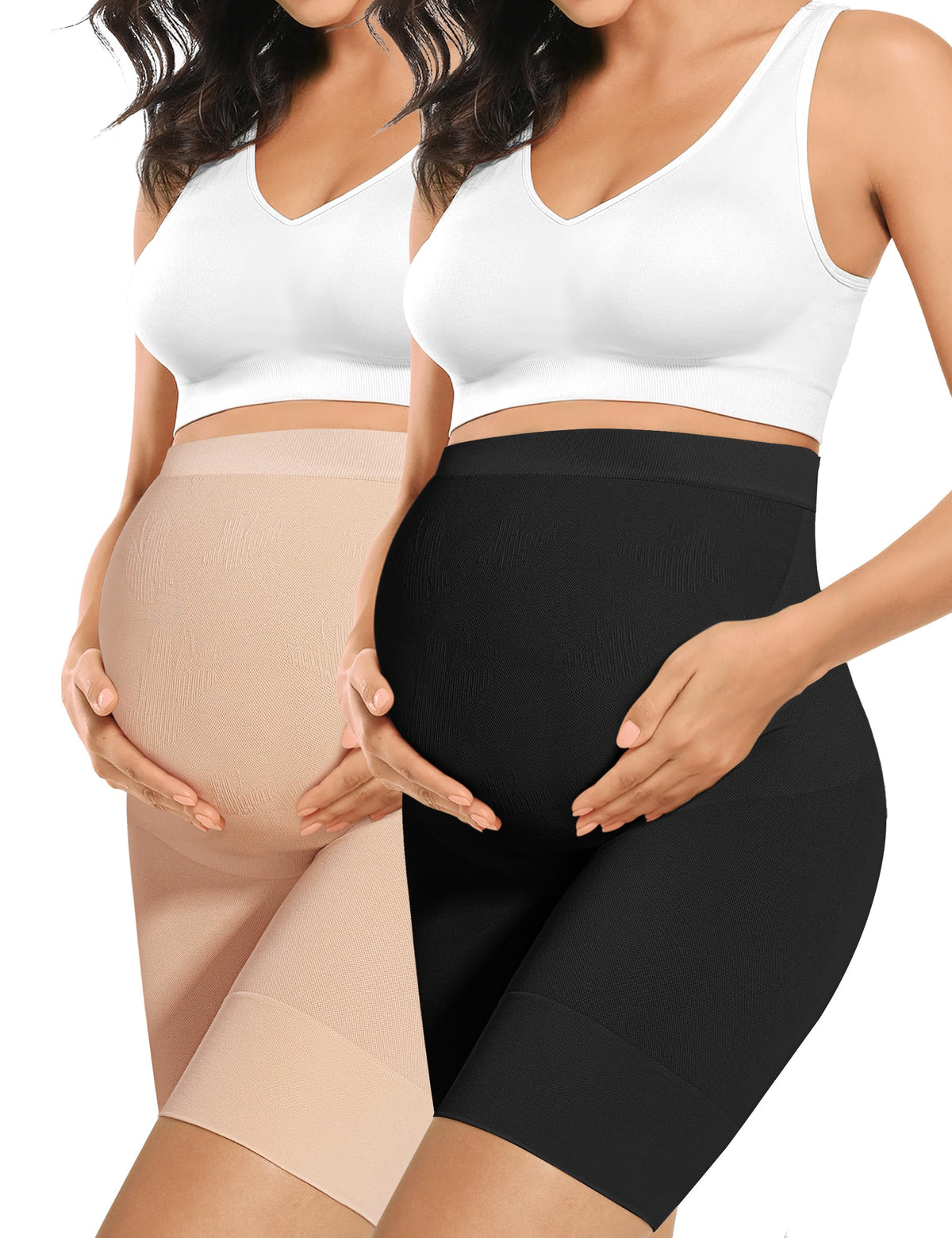 Peauty Seamless Maternity Under Dresses Dress for Photoshoot Baby Shower Belly Support for Pregnant Women's No Show Pregnancy Underwear(black+nude S)