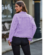 Luvamia Women's Cowboy Outfits: Short Jean Jacket - Womens Denim In Lilac Breeze, Size 12-14