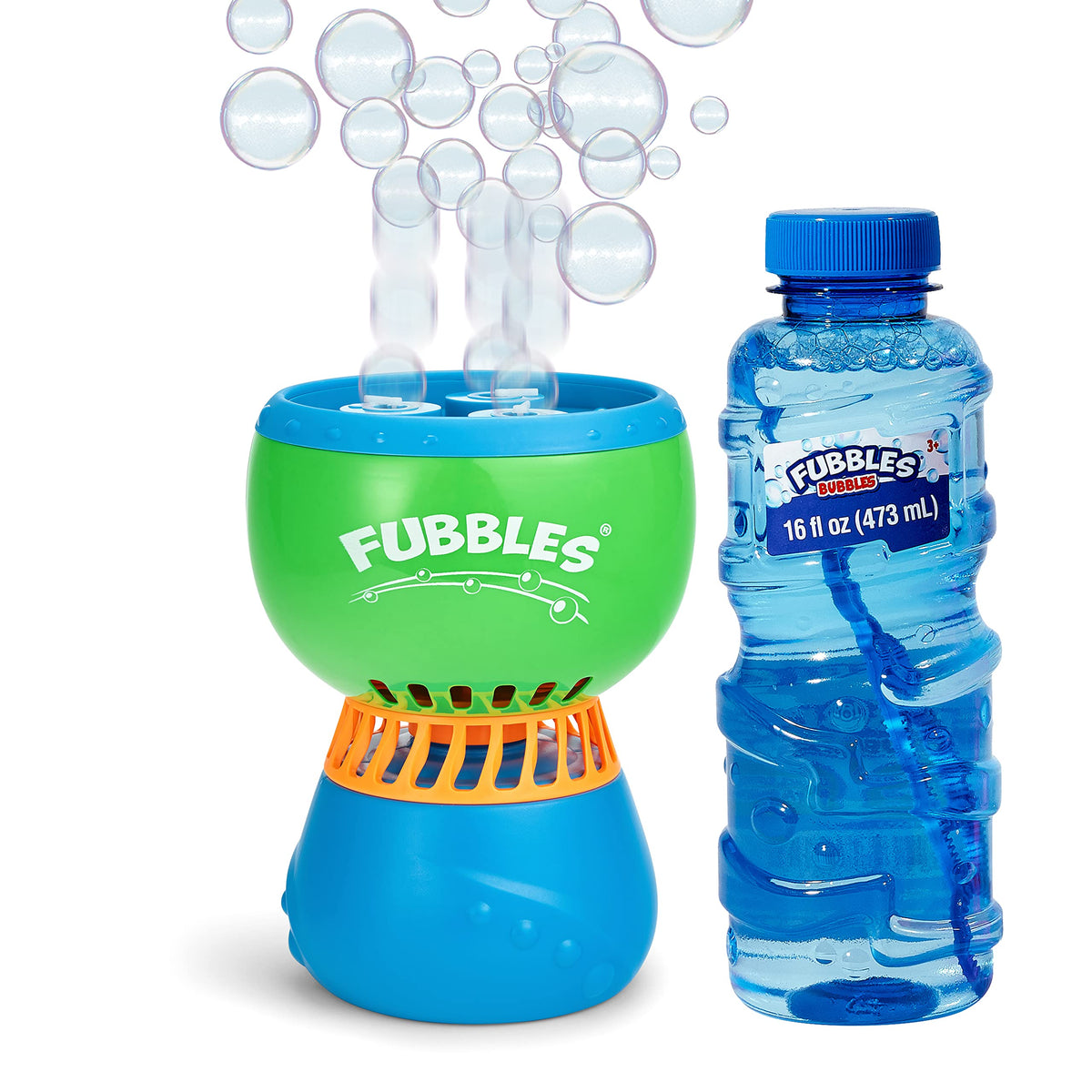 FUBBLES NO Spill Funfiniti Bubble Machine | Blows One Hour of Non Stop Bubbles | Fanci Exclusive Toy Set Includes 36oz of Non Toxic Refill Solution (Bubble Solution Bottle Colors Will Vary)