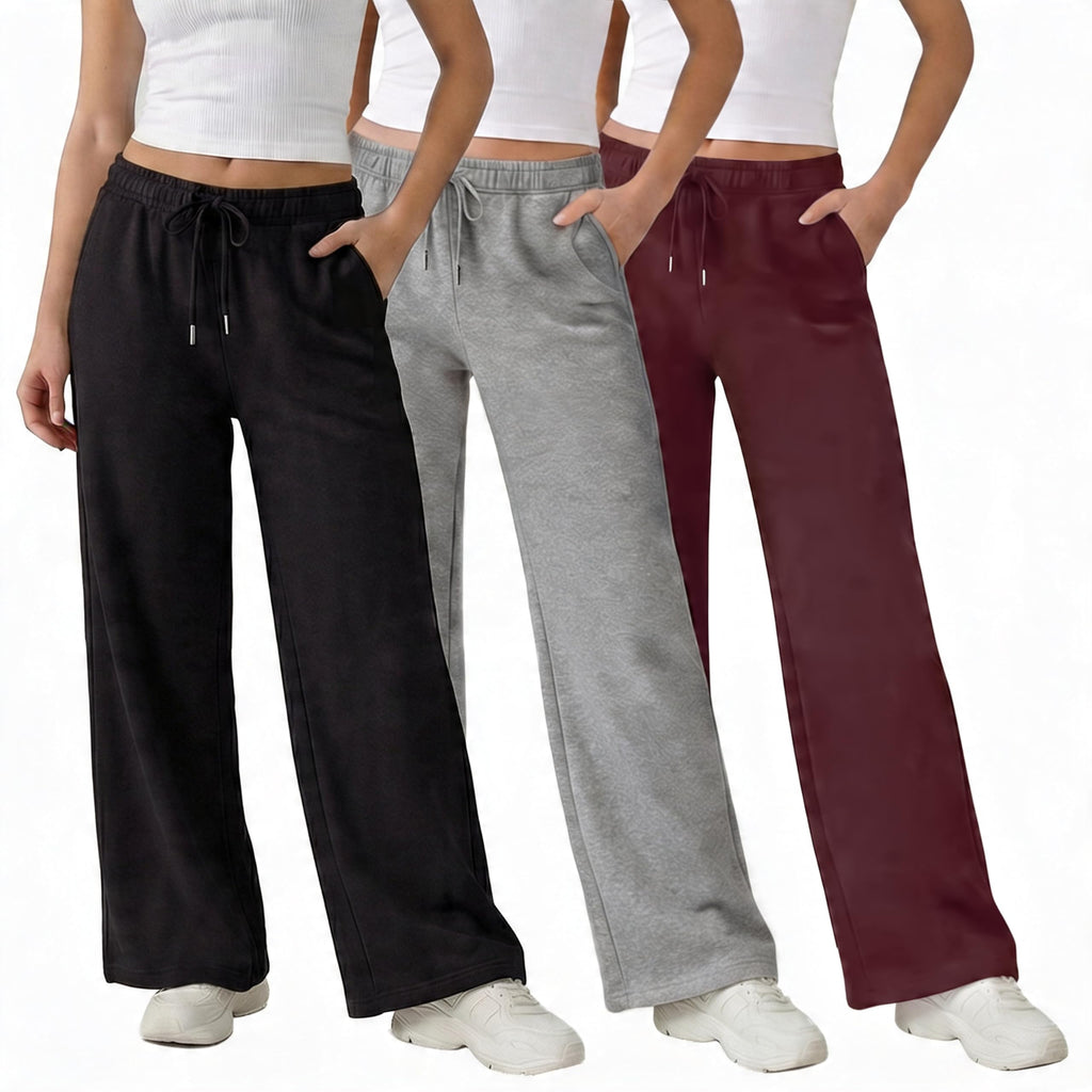 Common Stitch 3 Pack Wide-Leg Fleece Sweatpants For - Black / Med.