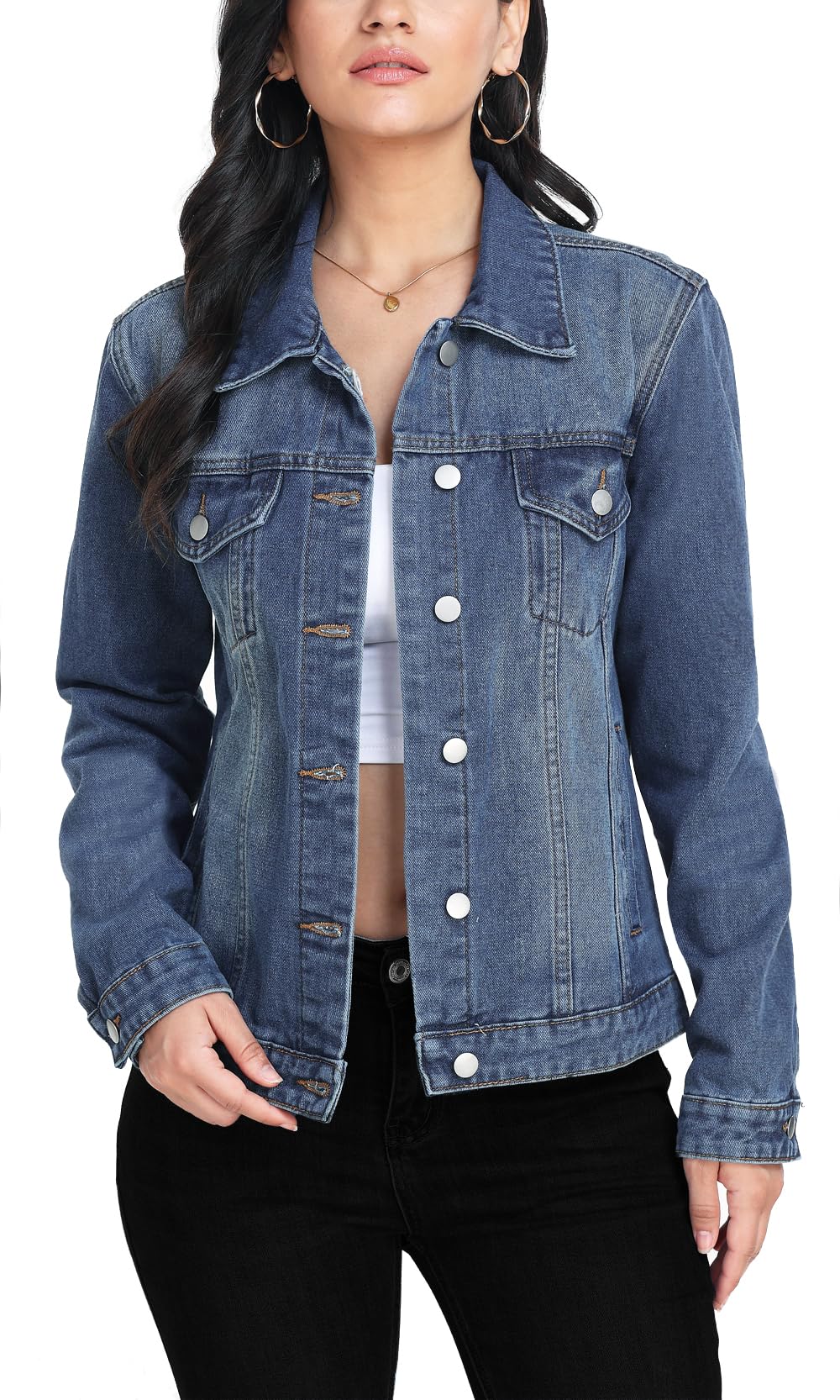 Miss Moly Women's Denim Jacket Classic Button Up Jean Blue Xs