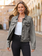 Glamaker Denim Jacket For Women 2026 Distressed Jean Jackets Button Down Casual Retro Oversized Shacket With Pockets (gray XL)