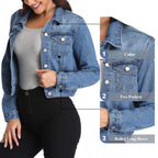 Andy & Natalie Women's Denim Jackets Trendy Long Sleeve Basic Button Down Crop Jean With Pockets Blue X-small