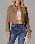 Luvamia Women's Fashion Long Sleeve Button Down Stretchy Jean Jacket - Plus Size Denim - Vintage Almond Brown Xx-large / 20-22