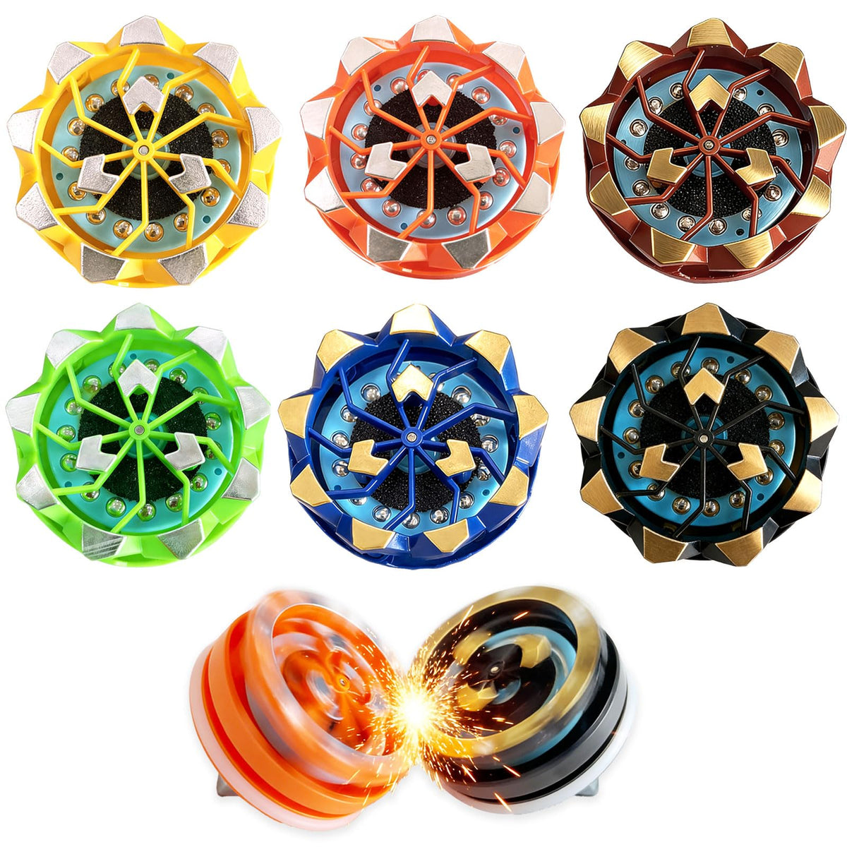 Fireworks Fingertip Gyro,Handheld Fireworks Gyroscope,Collision Sparks Light Up Spinning Top Toy,Creative Gyroscope Toy for Kids,Fidget Spinners for Adults, Cool Flashing Spinning Toys (6 PCS)