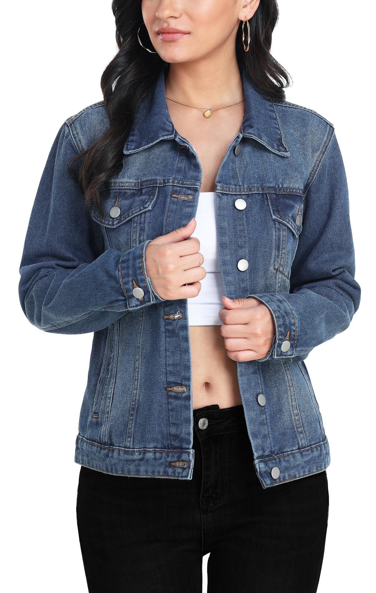 Miss Moly Women's Denim Jacket Classic Button Up Jean Blue Xs
