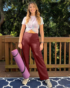 G4free Wide-Leg Yoga Dress Pants For Women Stretch Dark Burgundy M