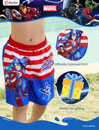 Disney Swimwear Marvel Boys Swim Short Avengers Rash Guard Swim Trunks Superhero Swimming Trunk Captain America Beach Cloth Toddler Swimsuit UPF 50+Surf Bathing Suit Kid Blue Sea Board Shorts 3-4 Year