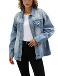 Omoone Women's Oversized Mid Long Denim Jacket Jean Biker Coat (0199-sky Blue-l)