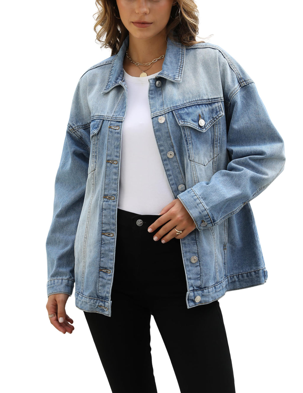 Omoone Women's Oversized Mid Long Denim Jacket Jean Biker Coat (0199-sky Blue-xs)