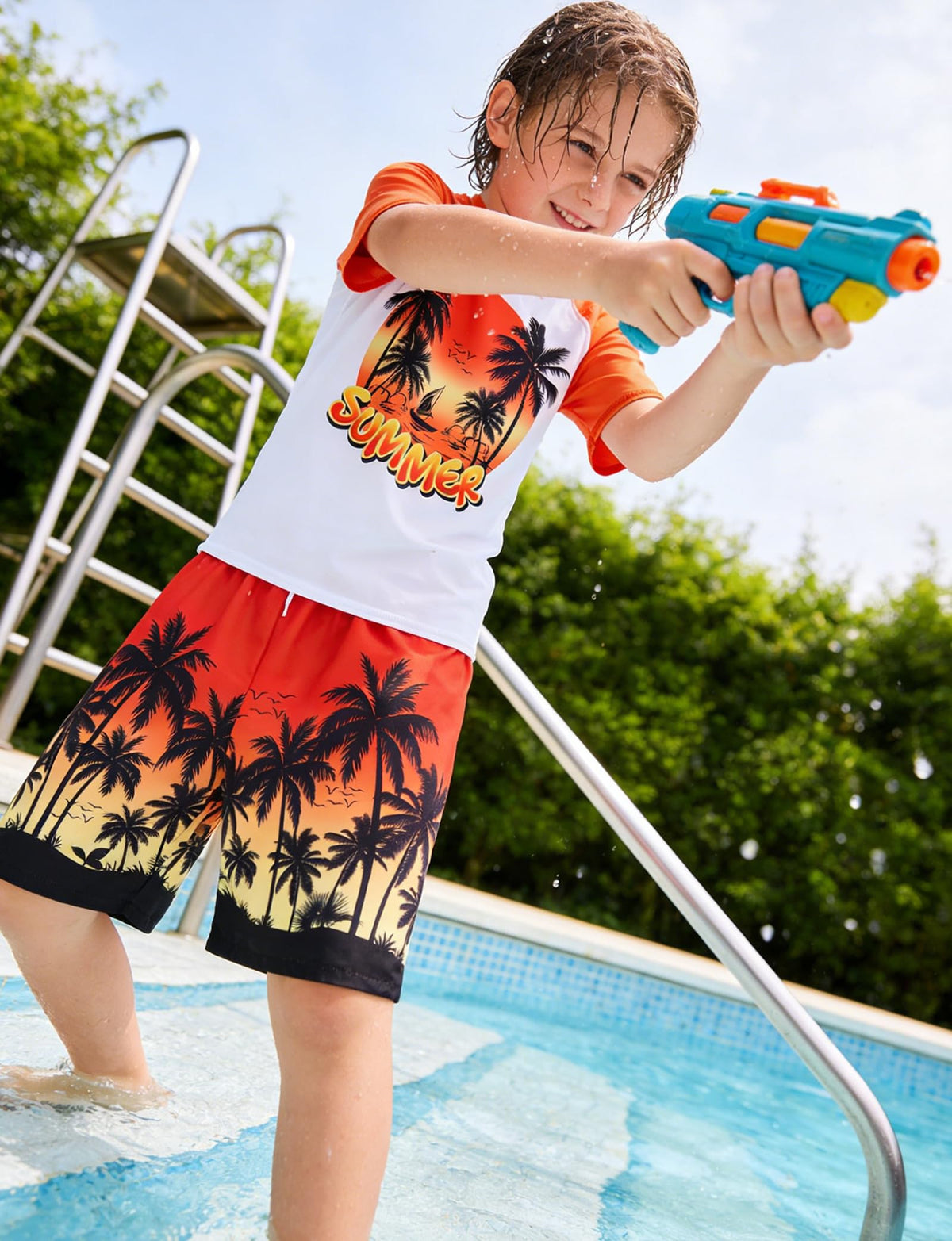 5T Swim Set for Boys Swim Trunks Hawaii Swimsuits Bathing Suits Set Red