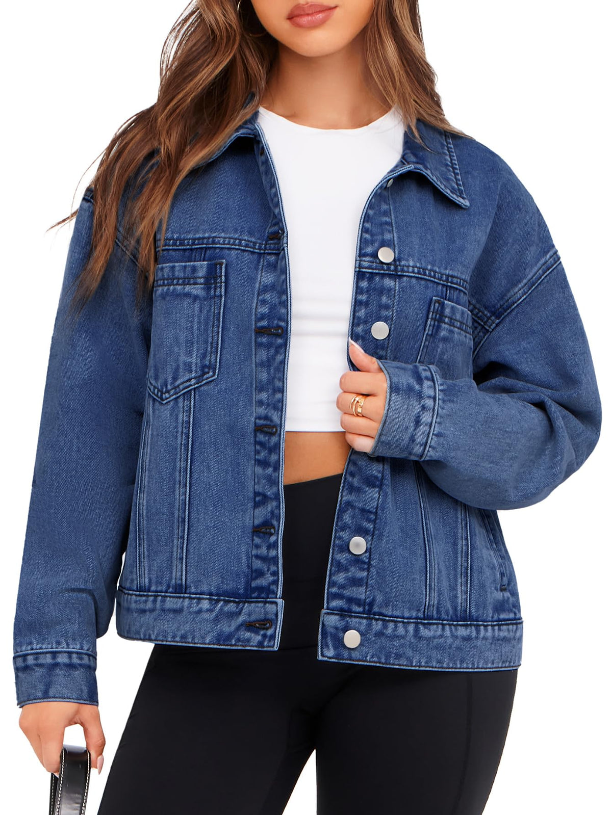 Glamaker Womens Fall Fashion Denim Jacket Coat Casual Long Sleeve Jean For Women Trendy (denim Blue XL)
