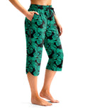 Viodia Women's 18" Modest Swim Capris Pants with Pockets Leaf L