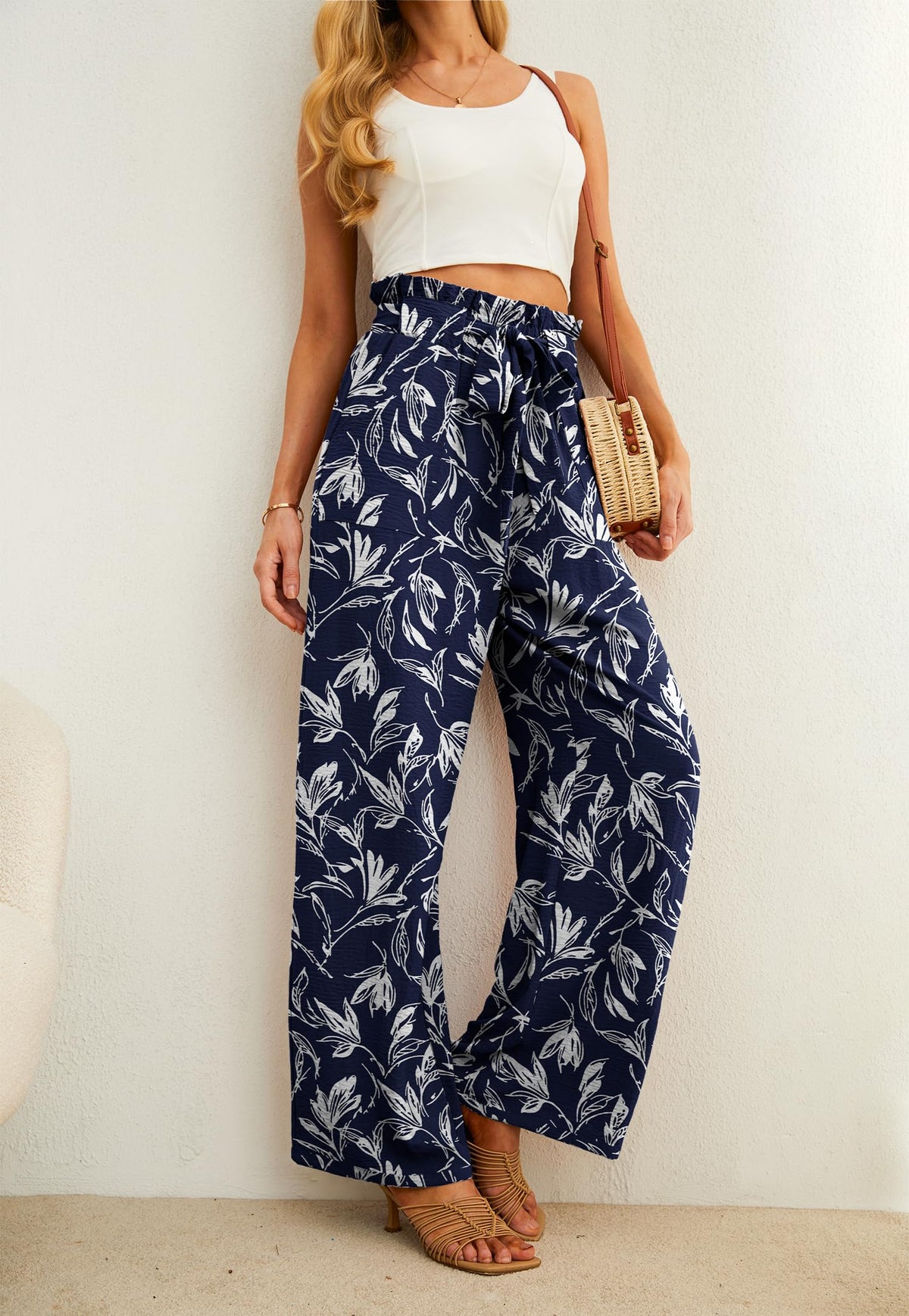 Iwollence Adjustable Knot High-Waist Wide-Leg Palazzo Pants Women
