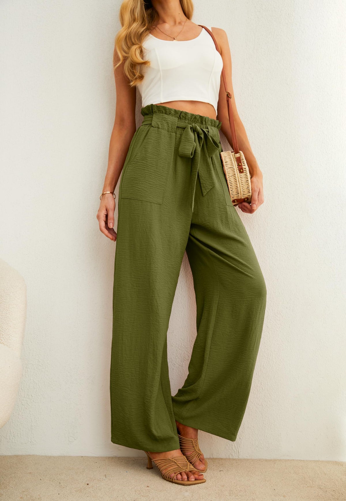 Iwollence Women High-Waist Adjustable Knot Palazzo Pants Lightweight