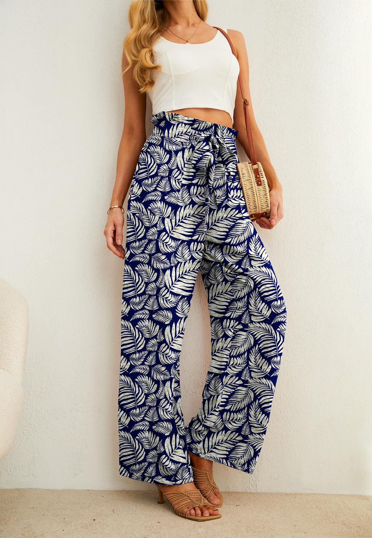 Iwollence Women Flowy Palazzo Pants Adjustable Knot - Size X-Small