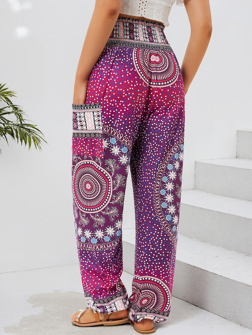 Qianxizhan Women's Harem Pants High-Waist Yoga Boho - Style 96