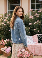 Evaless Ladies Ripped Distressed Boyfriend Trucker Denim Jean Jacket 2026 Trendy Fall Winter Long Sleeve Lapel Washed Button Up Coat With