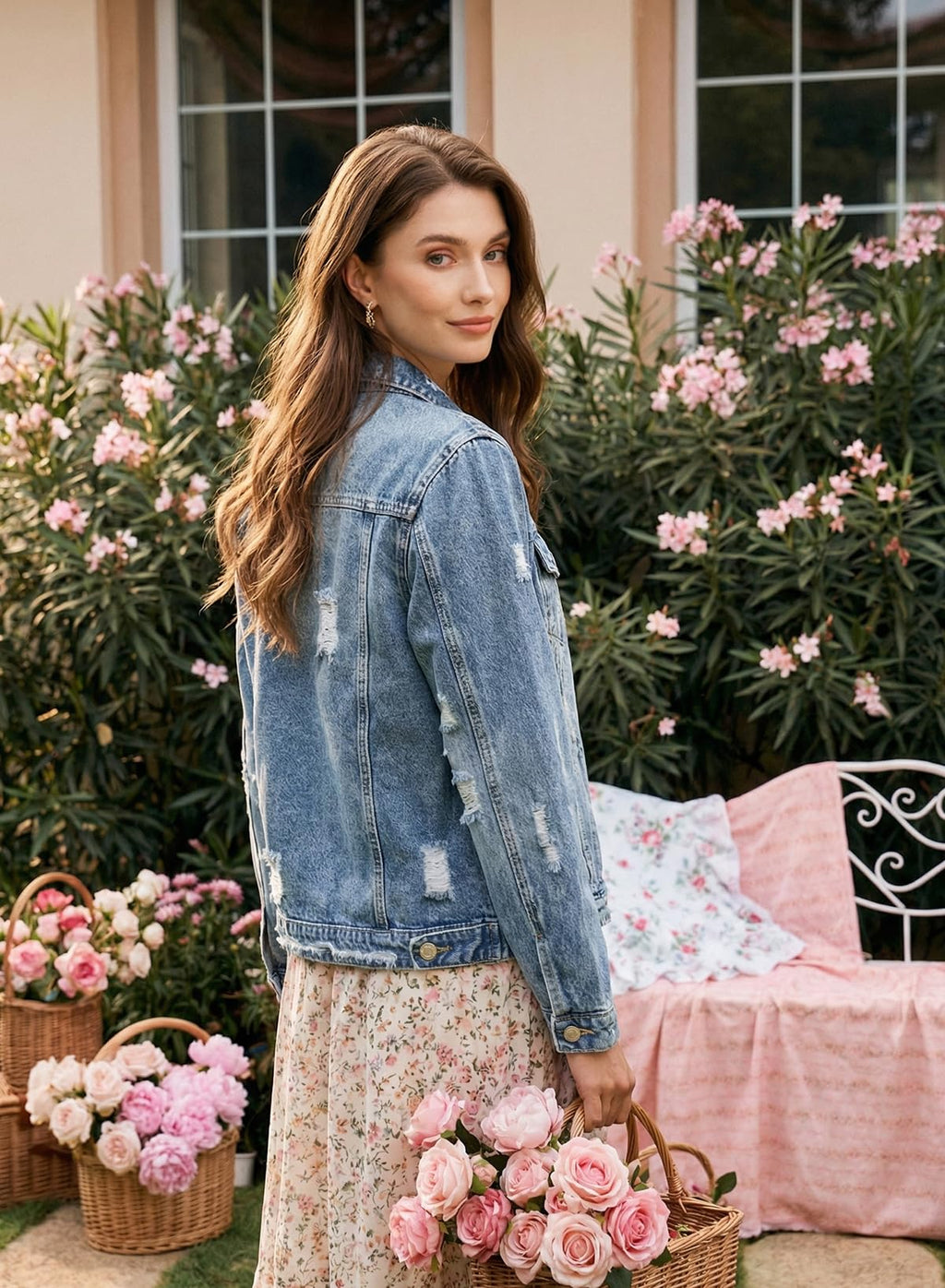 Evaless Womens Button Down Washed Denim Jean Jacket Coat 2026 Trendy Spring Summer Fall Boyfriend Distressed Ripped Long Sleeve Trucker