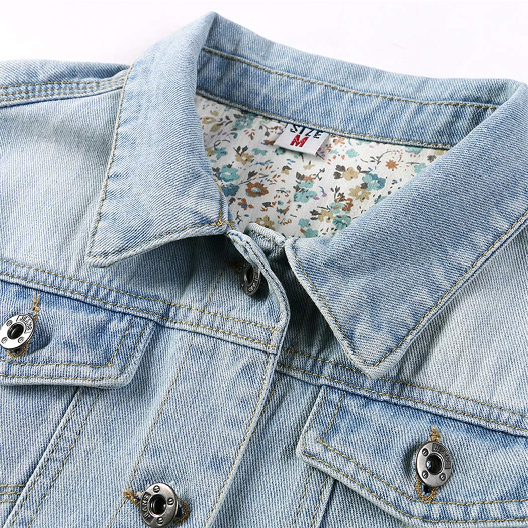 Hixiaohe Spring Summer Jean Jacket For Women Trendy Half Sleeve Button Down Short Denim Retro Cropped Trucker Coat - Light Blue