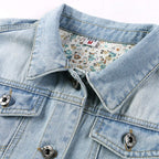 Hixiaohe Spring Summer Jean Jacket For Women Trendy Half Sleeve Button Down Short Denim Retro Cropped Trucker Coat - Light Blue