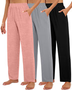 Huukeay 3 Pack Women's Lounge Pants Cozy Sweatpants - Black, Light