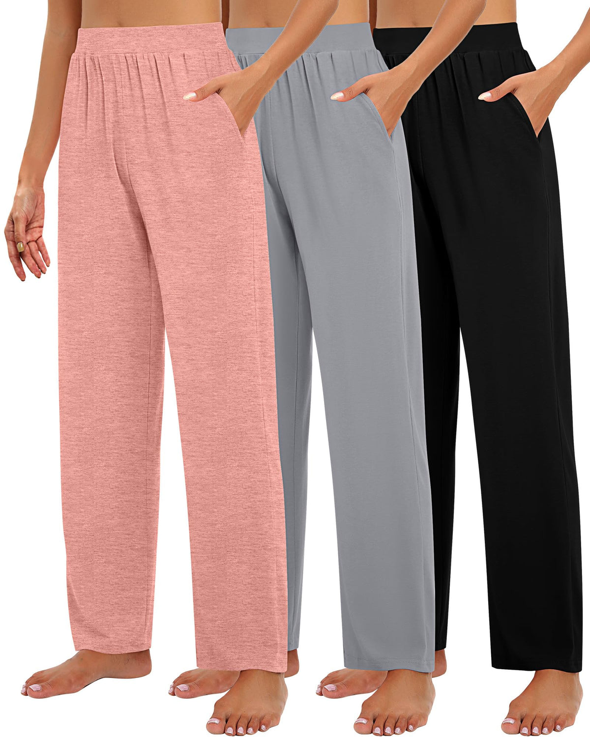 Huukeay 3 Pack Women's Lounge Pants Cozy Sweatpants - Black, Light