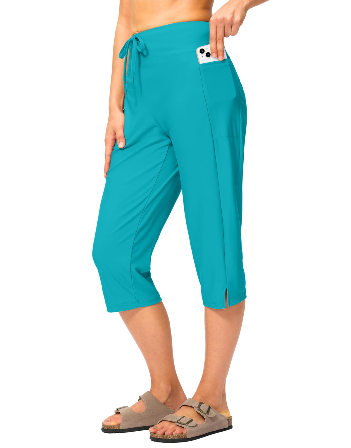Viodia 18'' Women's Swim Capris Pants Quick Dry with Pockets Blue Green 2XL