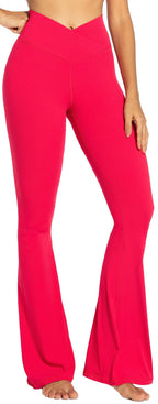 Sunzel Flare Leggings Crossover Yoga Pants For Women With Tummy - Red